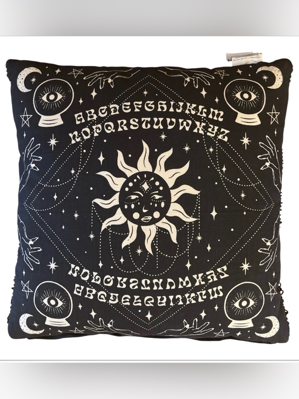 Indigo Moon | Black Ouija Board Mystical Tassles Throw Pillow | Cotton Washable